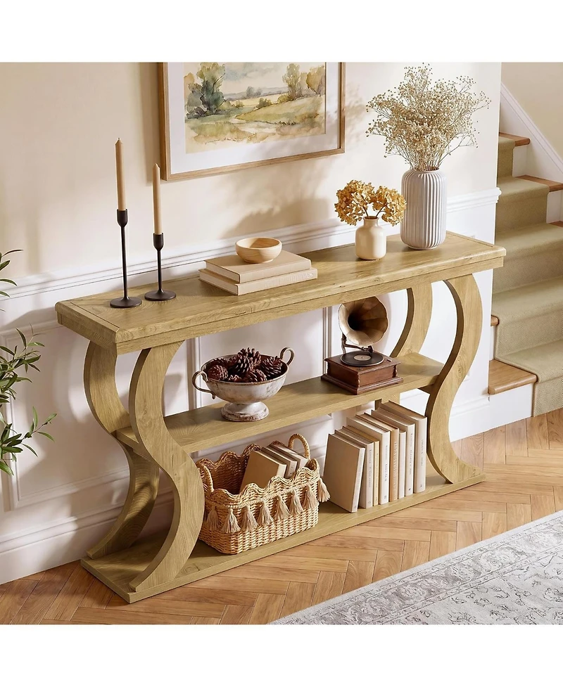 Tribesigns 55" Console Table with 3-Tier Storage, Modern Farmhouse