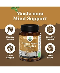Nature's Craft Lion's Mane Complex Capsules, Brain Booster Nootropic Supplement with Chaga Maitake Shiitake and Reishi, 60 Count