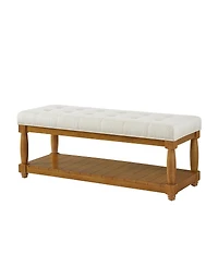 Streamdale Furniture Upholstered Linen Storage Bench with Shelf and Wood Legs