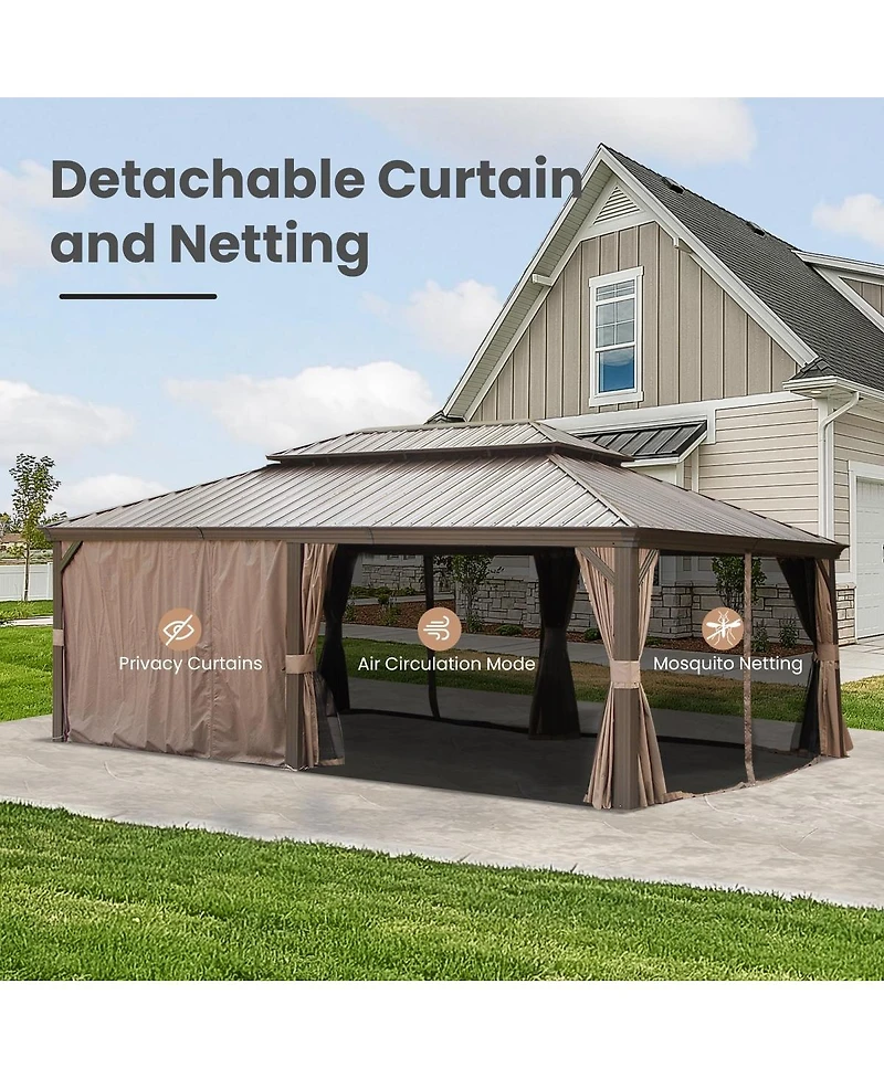 Asagikoiai 14 x 22 Feet Hardtop Gazebo, Metal Patio Gazebo Canopy with Curtains and Netting