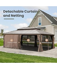 Asagikoiai 14 x 22 Feet Hardtop Gazebo, Metal Patio Gazebo Canopy with Curtains and Netting
