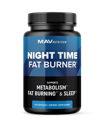 Mav Nutrition Night Time Fat Burner Sleep Aid, Appetite Suppressant and Metabolism Support Melatonin, L Theanine Non Gmo, 60 Capsules