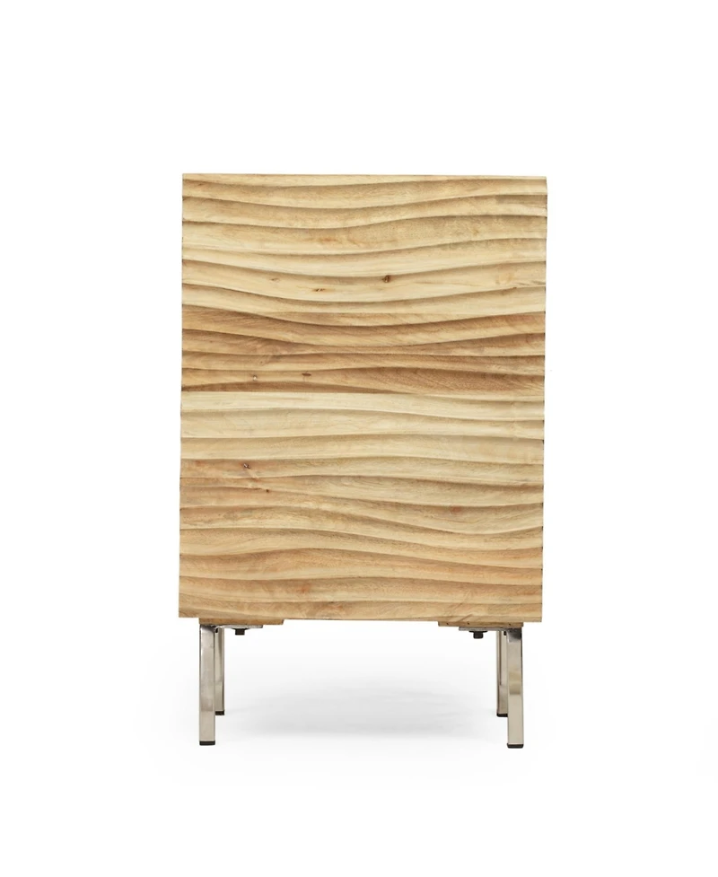 Flynama Modern Mango Wood Nightstand with Cabinet Door, 1 Shelf Bedside Table, Handmade Accent Side Table with Iron Legs