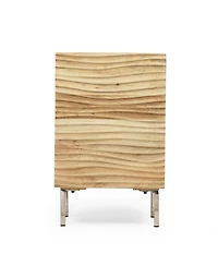 Flynama Modern Mango Wood Nightstand with Cabinet Door, 1 Shelf Bedside Table, Handmade Accent Side Table with Iron Legs