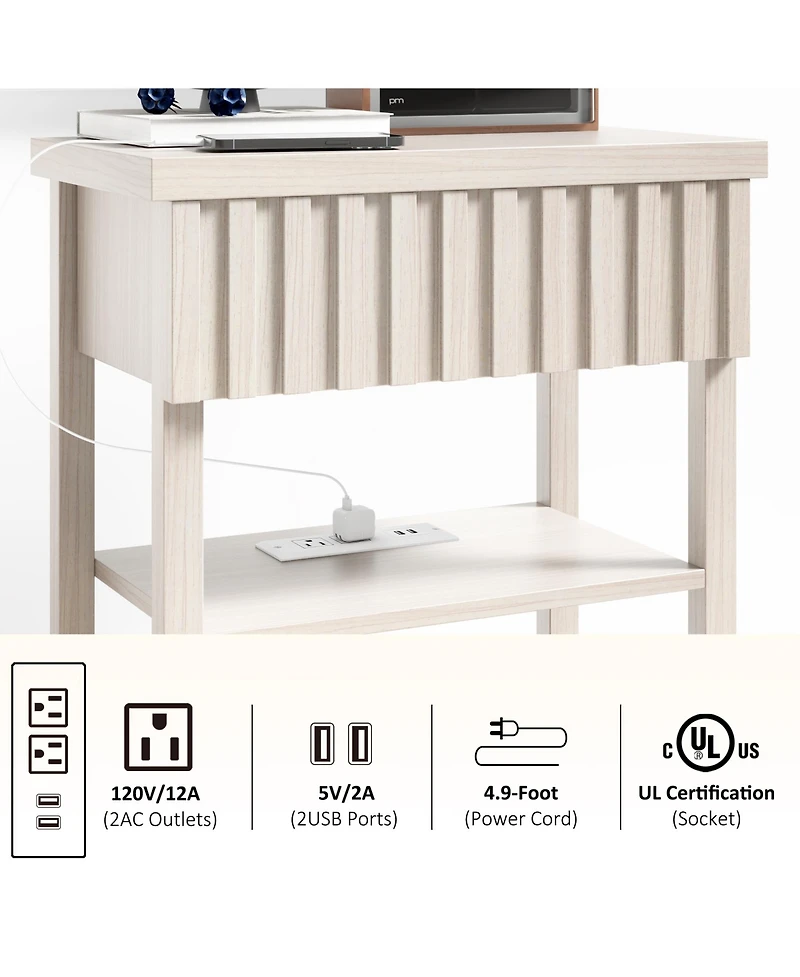 Flynama Fluted Nightstand with Charging Station