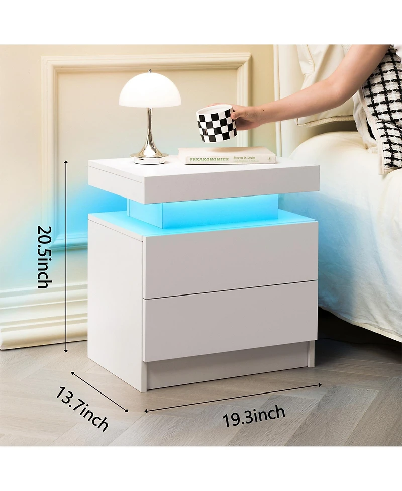 Flynama Set of 2 Led Nightstands with Drawers