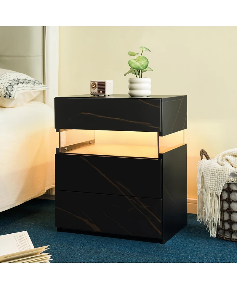 Flynama 3-Drawer Led Nightstand with Acrylic Panel