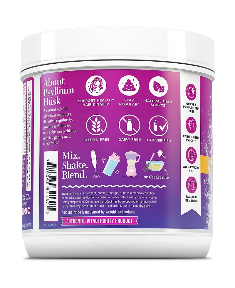 Vitauthority Multi Collagen Protein Powder Plus Fiber, Unflavored, 30 Servings