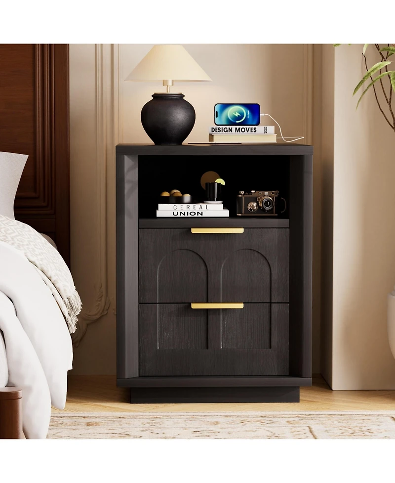 Flynama 2-Pack Nightstands with Charging Station