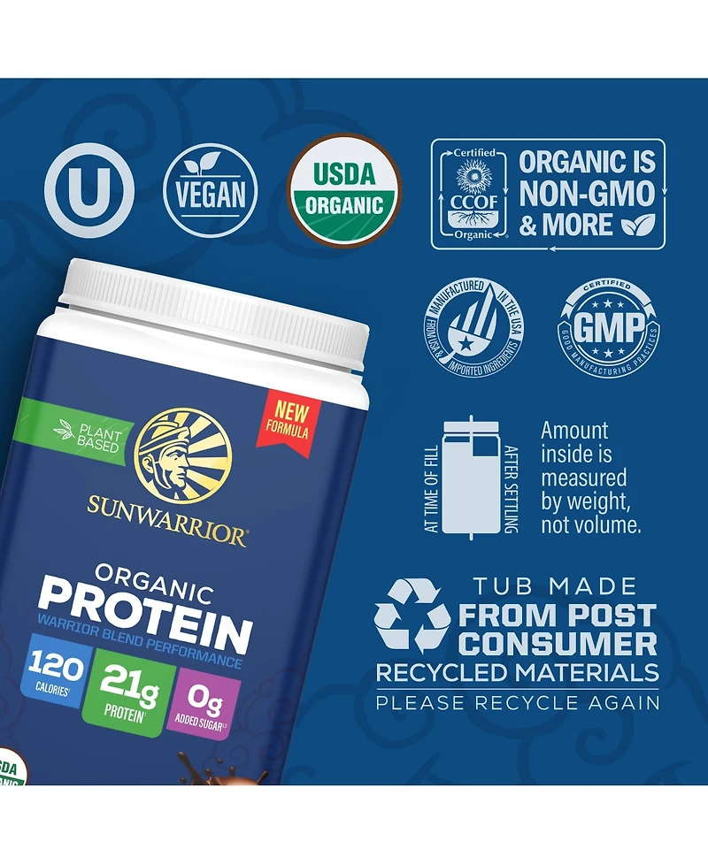 Sunwarrior Warrior Blend Protein Powder, Chocolate, 21 Gram Protein, 28 Servings