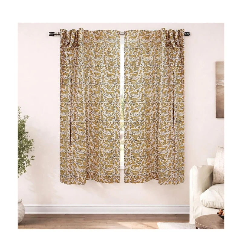 Fabdivine Gheravan Mustard Boho Animal Block Print Linen Curtain