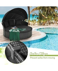 Patio Round Daybed with Retractable Canopy Rattan Sectional Seating