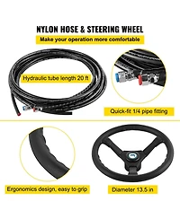 Sugift Hydraulic Outboard Boat Steering Kit 300 Hp with Helm Pump Cylinder and 20 feet Hoses