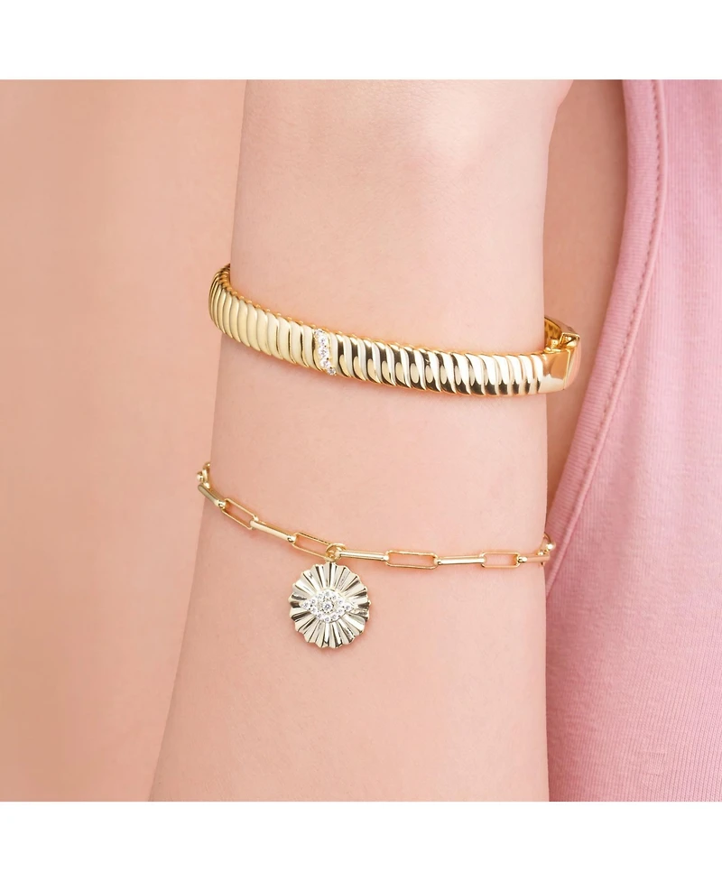 The Lovery Cz Evil Eye Paperclip Charm Bracelet 14K Gold Plated Sterling Silver