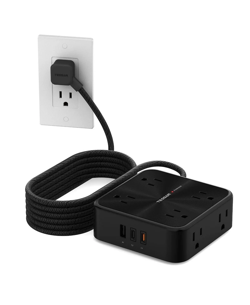 Tessan 11-in-1 Power Strip, 8 Ac Outlets + 3 Usb Ports, 20W Usb-c, 900J Surge Protection, 6 ft Cord for Home and Office