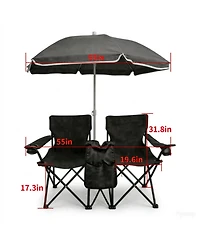 ECHTPeak Outdoor Camping 2-Seat Folding Camp Chair, with Umbrella and Cup Holders, Foldable Beach Chair Set, for Patio, Camping, Backyard