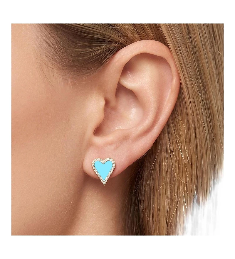 The Lovery Mini Turquoise Cz Halo Heart Stud Earrings 14K Gold-Plated Sterling Silver