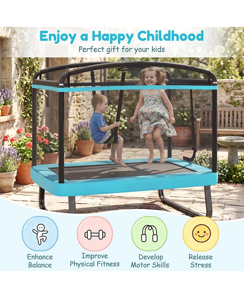 Gymax 6 Ft Kids Trampoline w/Swing Safety Enclosure Net Gift for Boys Girls Age 3 Plus