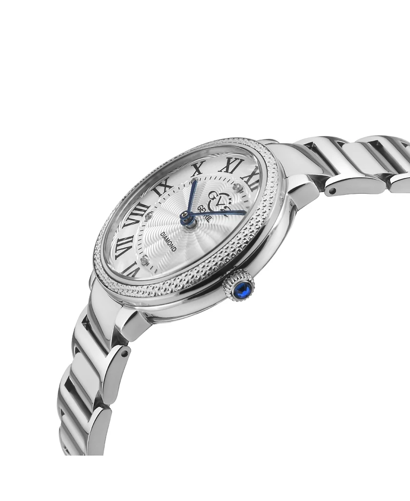 GV2 Women's Rome Brillante Swiss Quartz Silver Stainless Steel Bracelet Diamond Watch