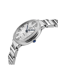 GV2 Women's Rome Brillante Swiss Quartz Silver Stainless Steel Bracelet Diamond Watch