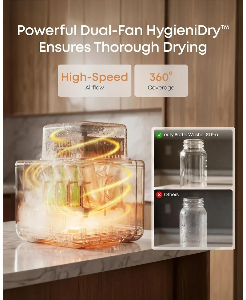 eufy S1 pro Baby Bottle Washer,Sterilizer and Dryer with half-year Cleaning Kit. Built-in Water Softener,Large Capacity