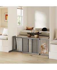 Gymax Folding Adjustable Free Standing 3 Panel Wood Pet Dog Slide Gate Safety Fence