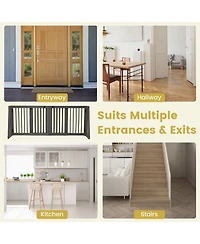 Gymax Folding Adjustable Free Standing 3 Panel Wood Pet Dog Slide Gate Safety Fence