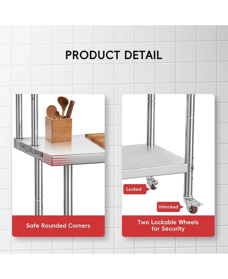 homfan Heavy Duty Stainless Steel Work Table with Overshelf - Commercial Prep plus Storage Shelf for Restaurant, Kitchen,