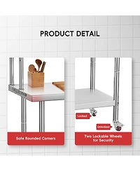 homfan Heavy Duty Stainless Steel Work Table with Overshelf - Commercial Prep plus Storage Shelf for Restaurant, Kitchen,