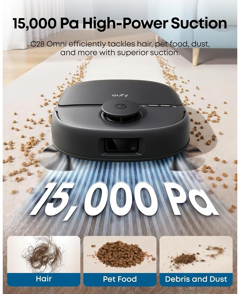 eufy Robot Vacuum Omni C28 + Replacement Kit for C28, HydroJet Self-Cleaning Roller Mop, 15,000 Pa Turbo High Suction