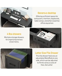 Vabches Farmhouse Executive Desk with Drawers and Charging Station for Home Office