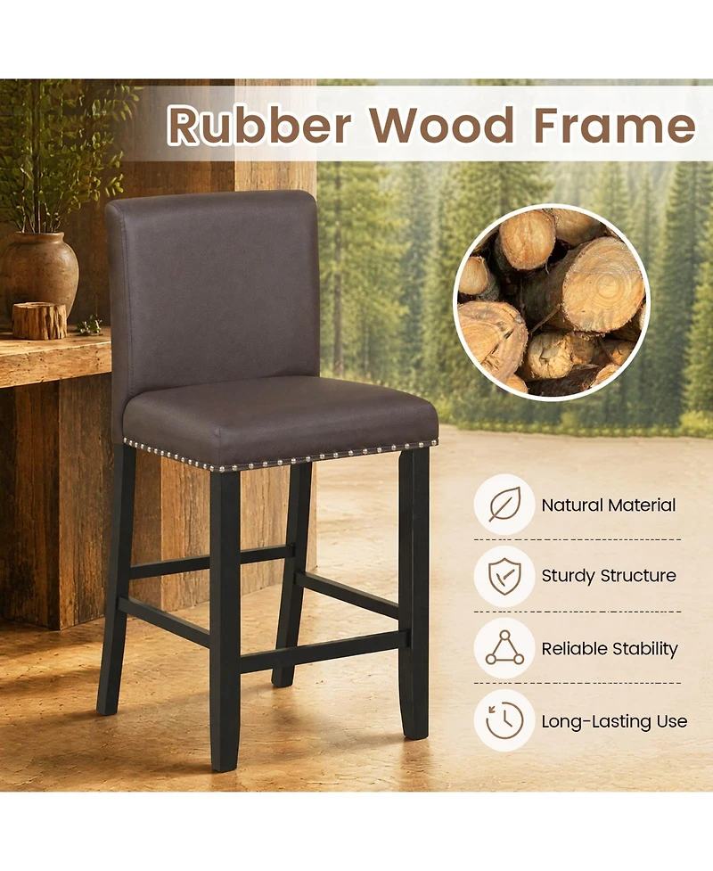 Gymax 2piece Upholstered Bar Stool 25.5'' Counter Height Pvc Leather Accent Bar Chairs