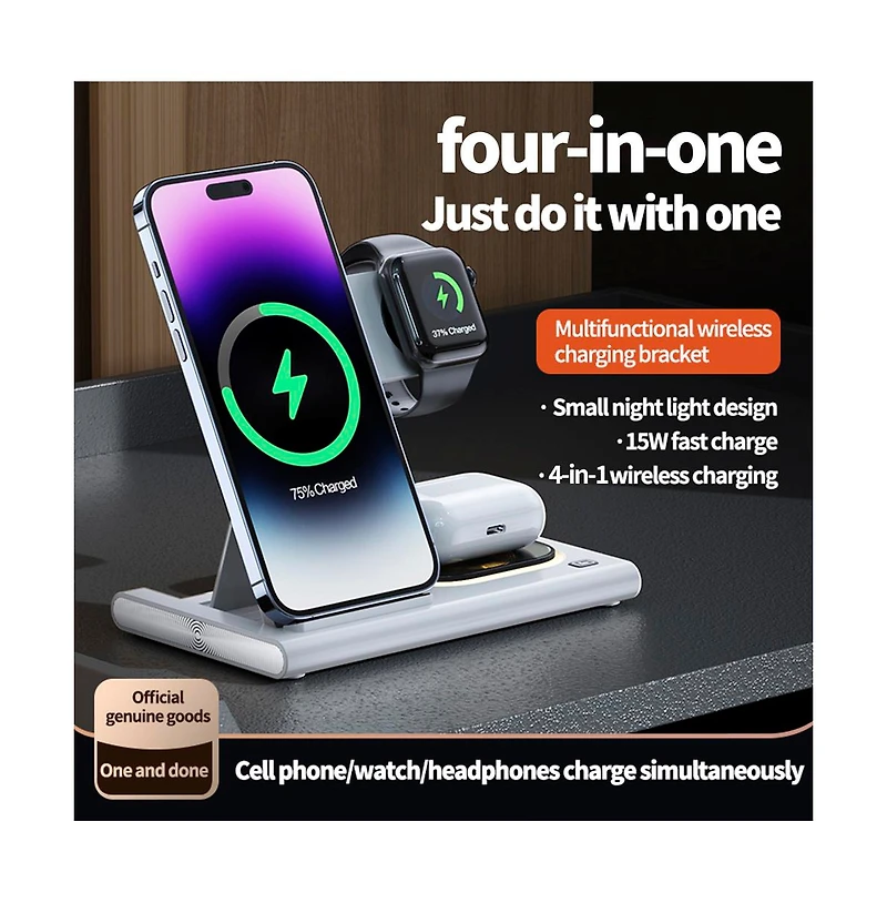 Artudatech 4-in-1 Foldable Charging Station with 15W Fast Charging and Night Light
