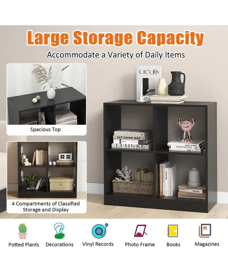 Gouun 29 Inch Freestanding Kids Storage Bookcase with 4 Open Cubes