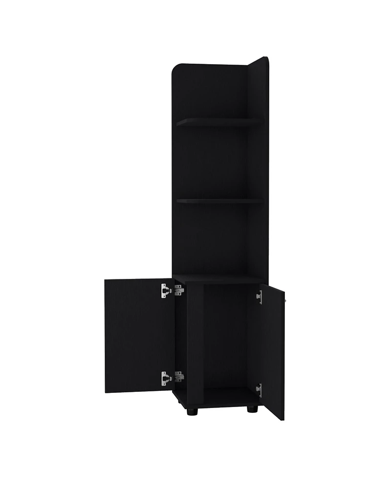 Fm Furniture Sunriver Corner Shelf with Cabinet, 3-Tier Shelf, Metal Handles