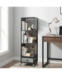 Gymax 4-Tier Rotating Bookshelf on Wheels w/Removable Fabric Storage Drawer for Office