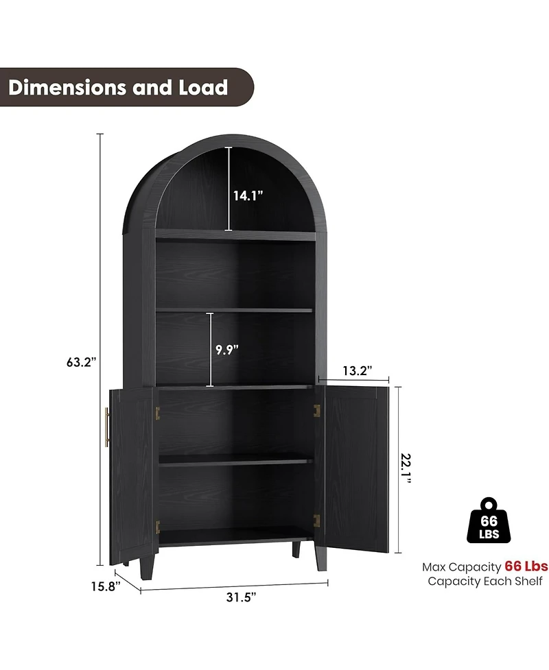 gaomon 5-Tier Open Display Shelf with Rattan Decor, Farmhouse Storage Cabinet for Kitchen