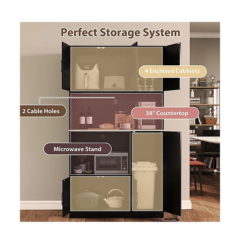 Sugift 71 Inch Tall Kitchen Pantry Storage Cabinet with Charging Station and Microwave Stand