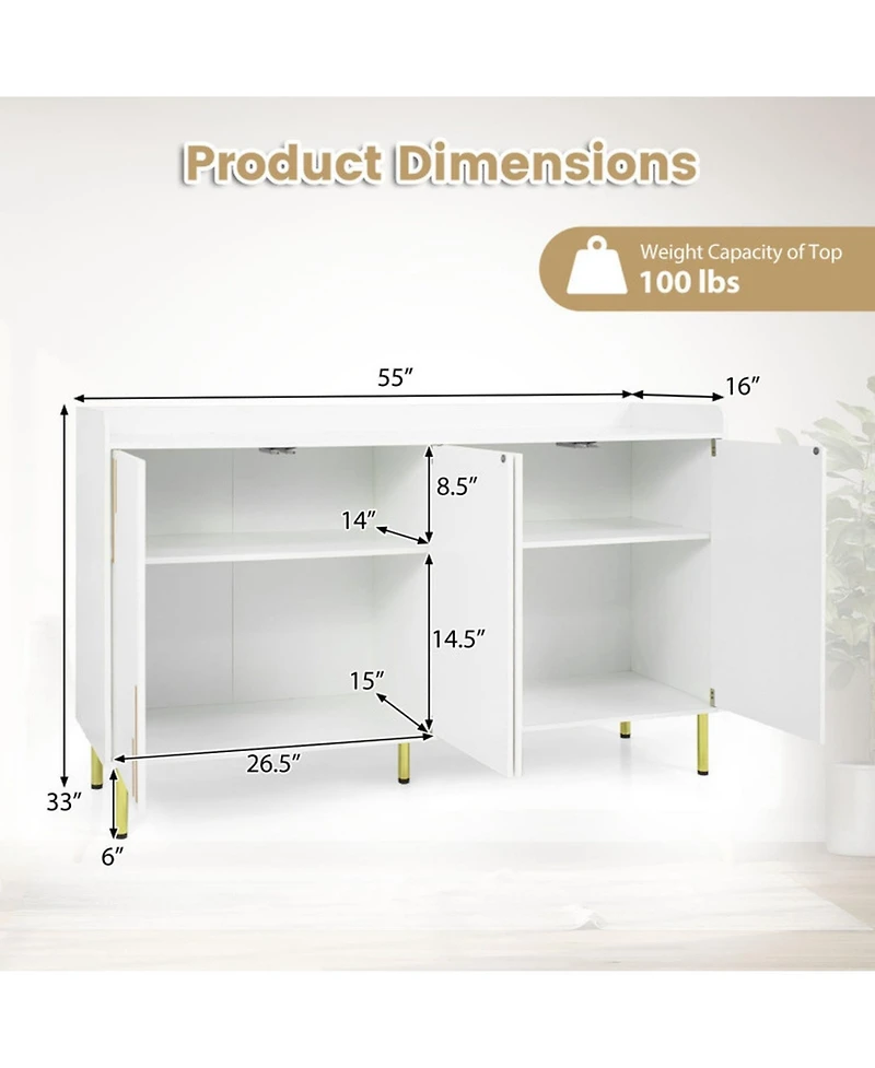 Sugift 55 in Buffet Cabinet Credenza with 4 Doors and 5 Metal Legs