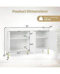 Sugift 55 in Buffet Cabinet Credenza with 4 Doors and 5 Metal Legs