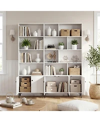Sugift 68.5 Inch Bookshelf with 2-Door Cabinet Open Shelving and 2 Anti-Tipping Kits