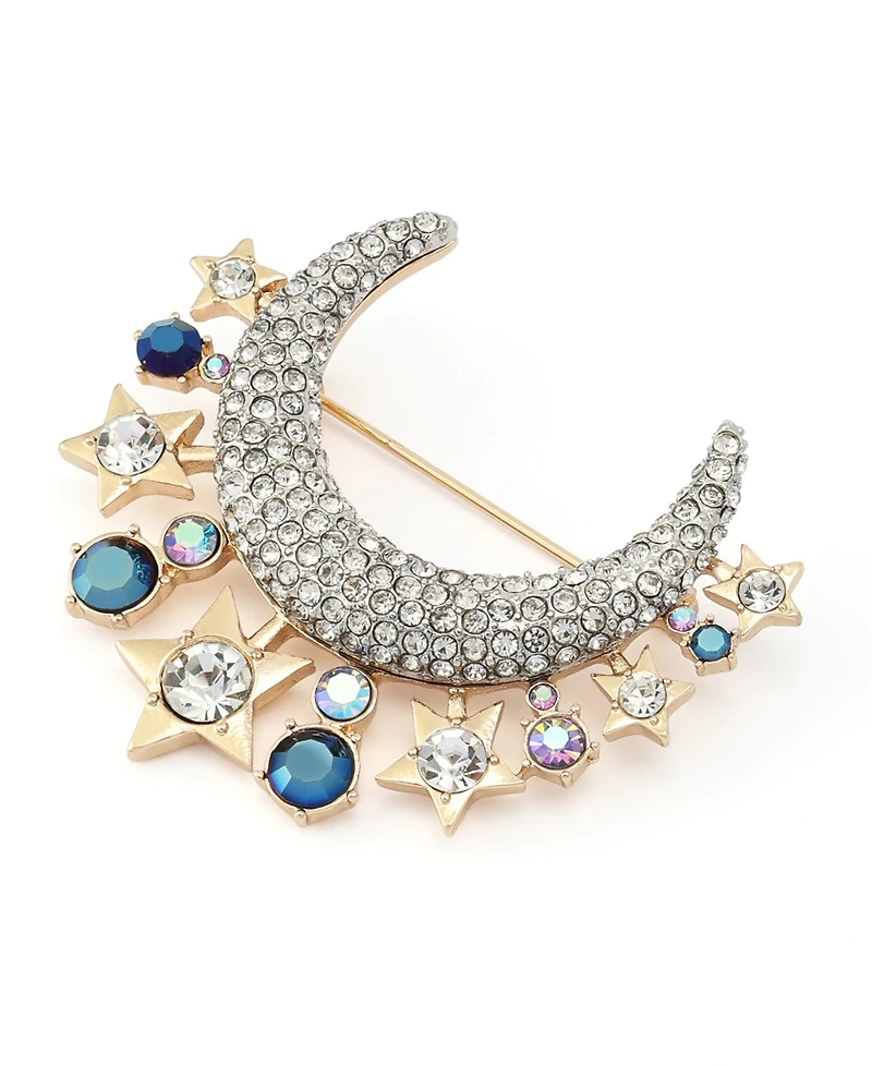 Betsey Johnson Faux-Stone Pave Moon Brooch