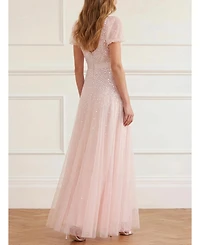 Needle & Thread Women's Sequin Cascade Bow Short Sleeve Gown