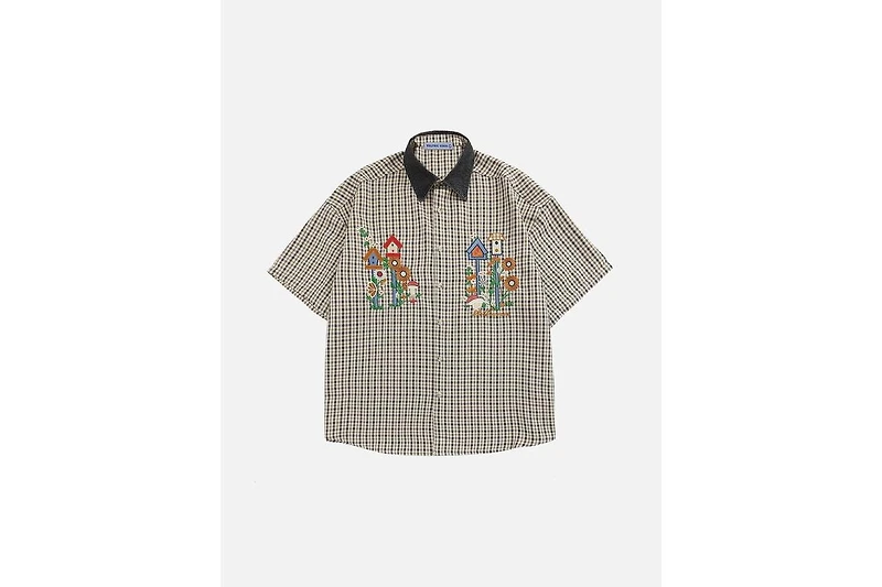 Aelfric Eden Women's Short-Sleeve Plaid Embroidered Button-Down Shirt