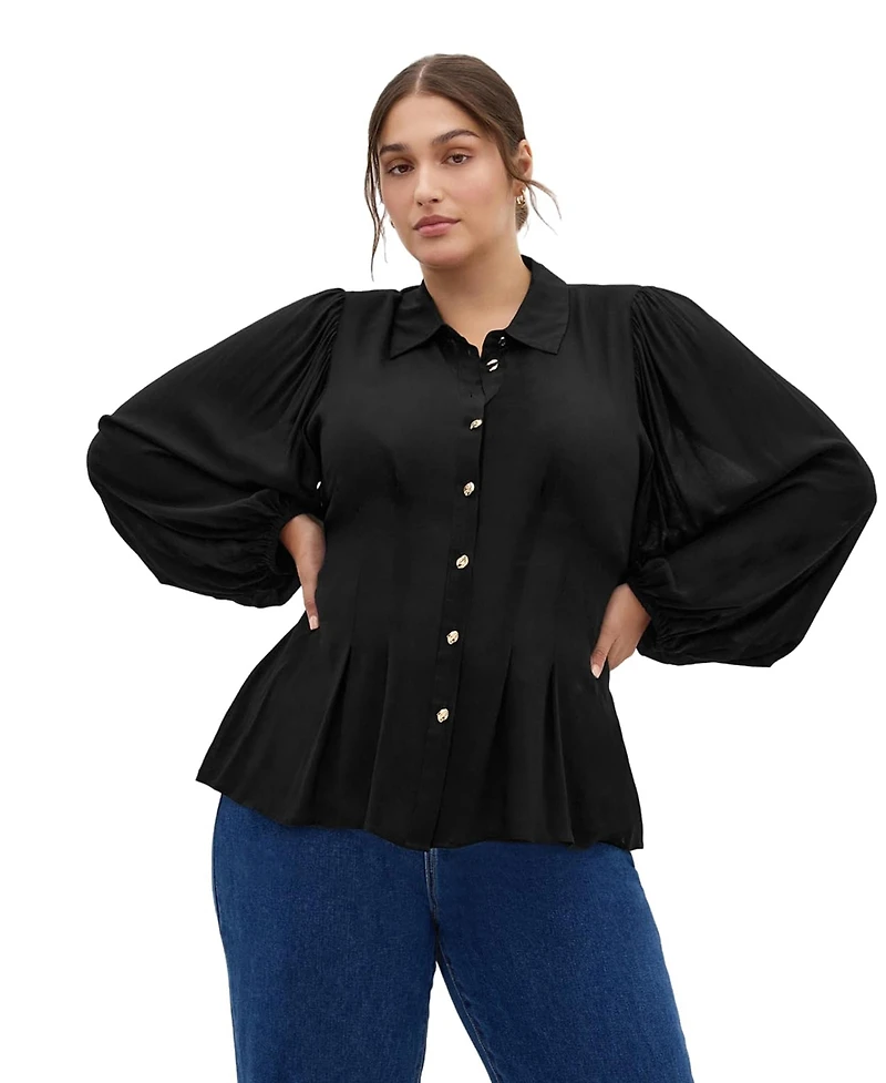 City Chic Plus Piper Button-Up Collared Relaxed-Fit Long-Sleeve Shirt