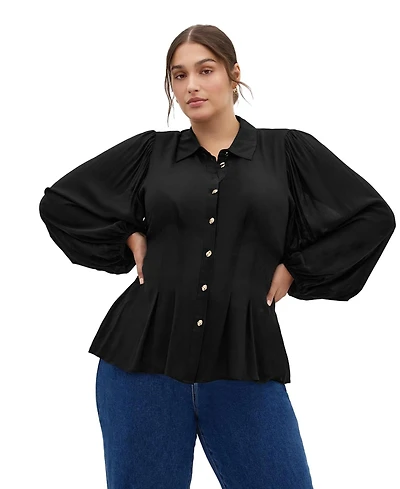 City Chic Plus Piper Button-Up Collared Relaxed-Fit Long-Sleeve Shirt
