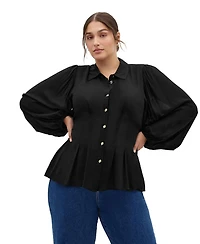 City Chic Plus Piper Button-Up Collared Relaxed-Fit Long-Sleeve Shirt