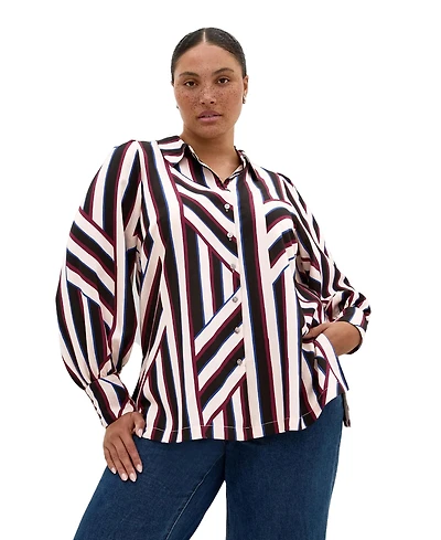 City Chic Plus Haylee Timeless Stripe Lightweight Button-Down Shirt