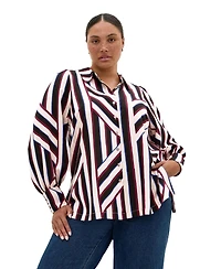City Chic Plus Haylee Timeless Stripe Lightweight Button-Down Shirt