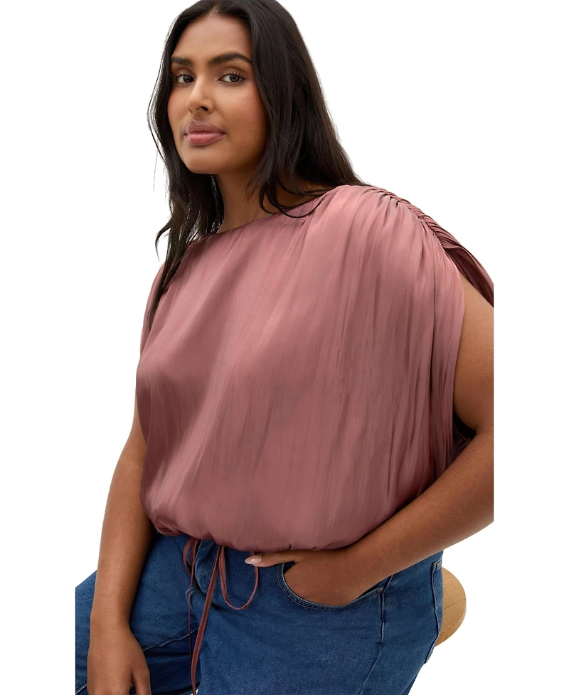 City Chic Plus Camilla Drawstring Hem Detail Gathered Shoulder Top